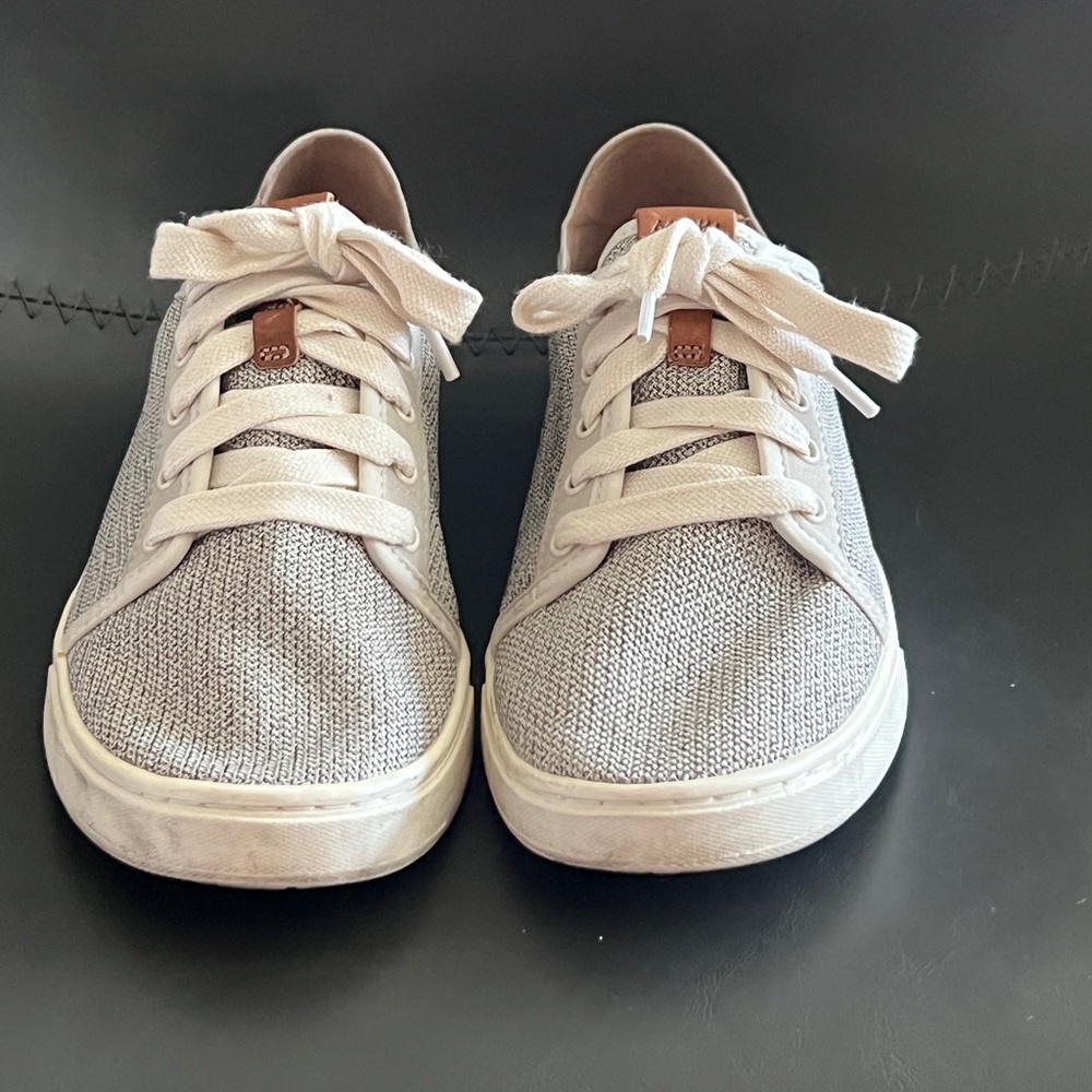 OluKai Pehuea Li Light Gray and White Knit Lace-Up Sneakers - Picture 6 of 11